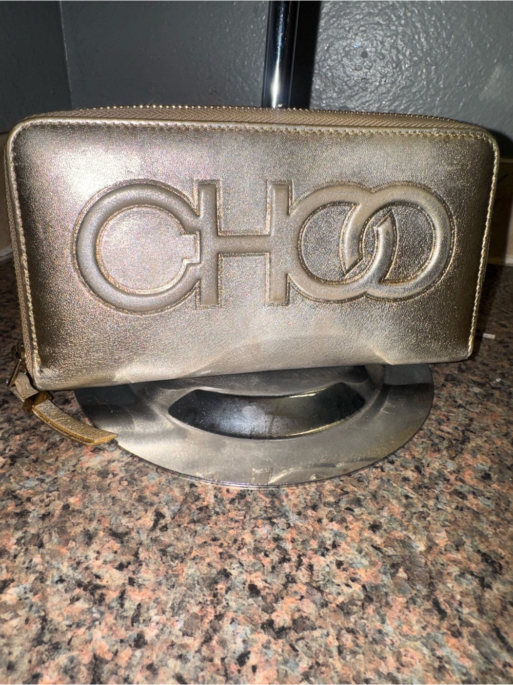 Jimmy Choo Metallic Gold “CHOO” Zip long wallet Wallet